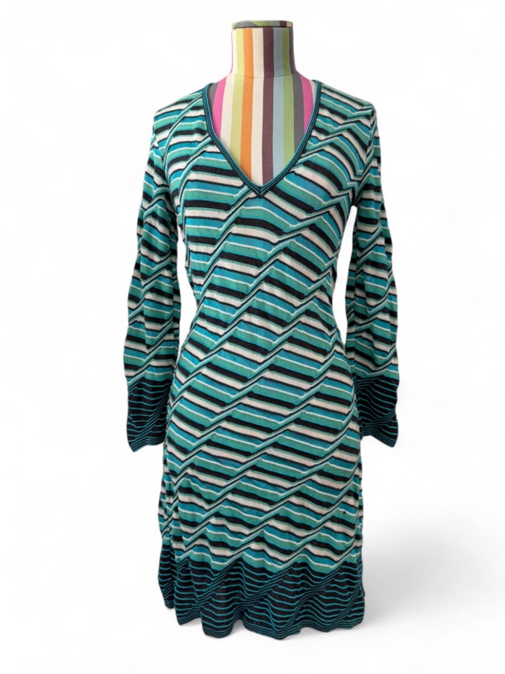 **FLAWS // HOLES** Y2K Missoni Knit Long Sleeve V-Neck Sweater Dress